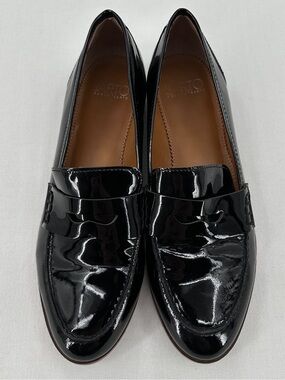 Preppy Black Patent Leather Penny Loafers A-Jolette by Franco Sarto Size 8.5M